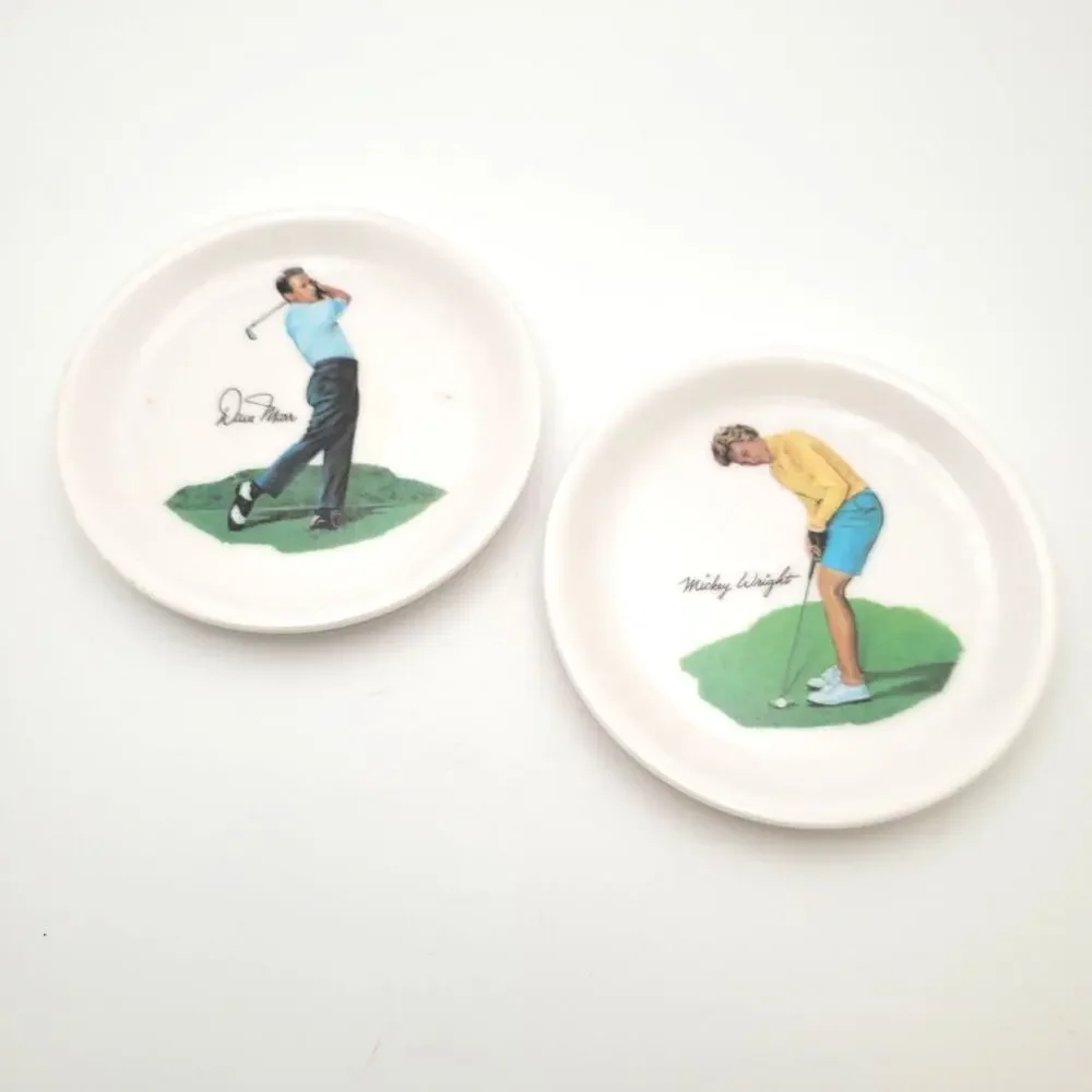 Golf Coaster Set White Small Plates Putting Golfer Country Club Decor Wilson
